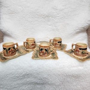 5 Vintage Sanyo Beer Stein Cups & Saucers